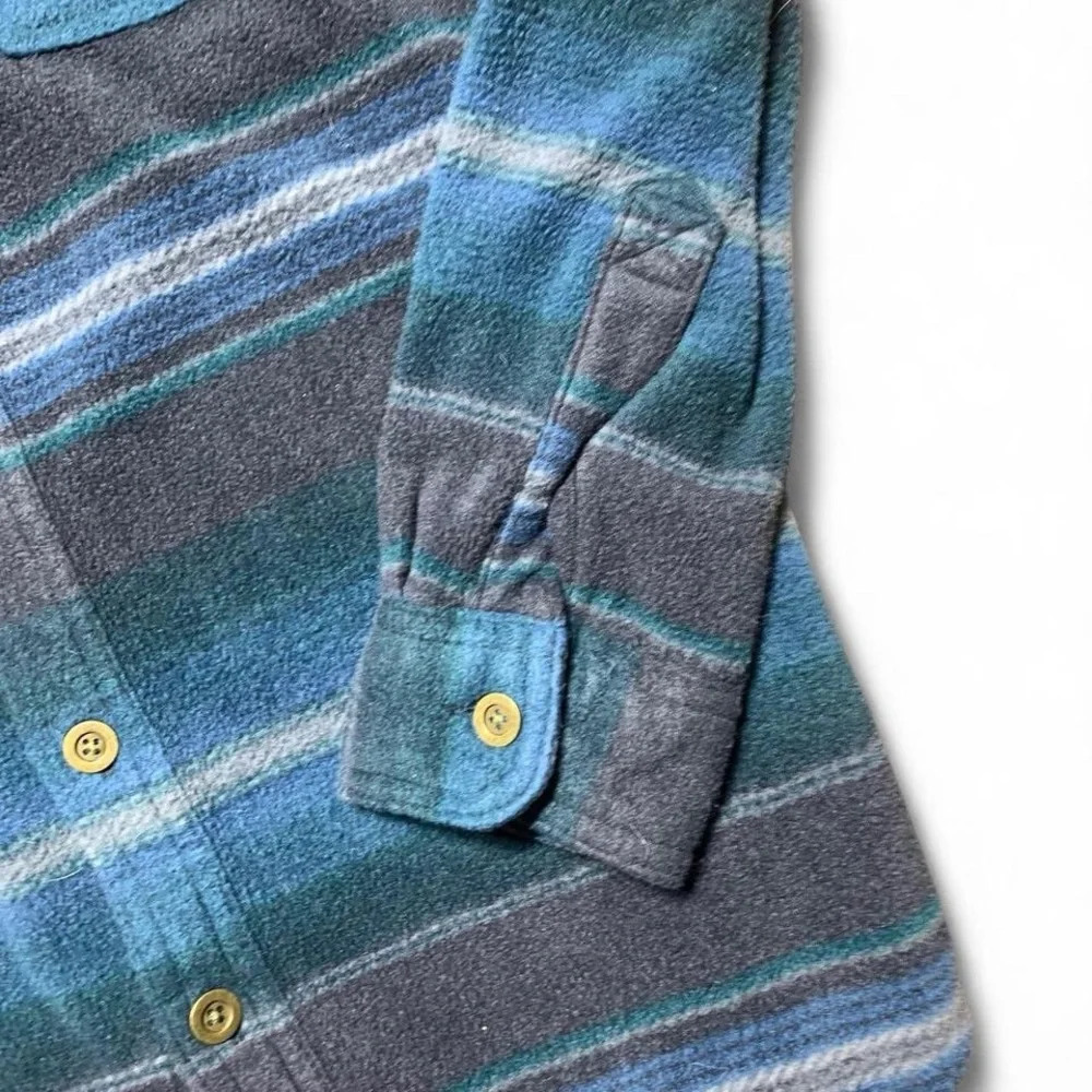 Gibson‎ Trading Company Fleece Flannel Blue And Striped Size Small - Picture 4 of 8